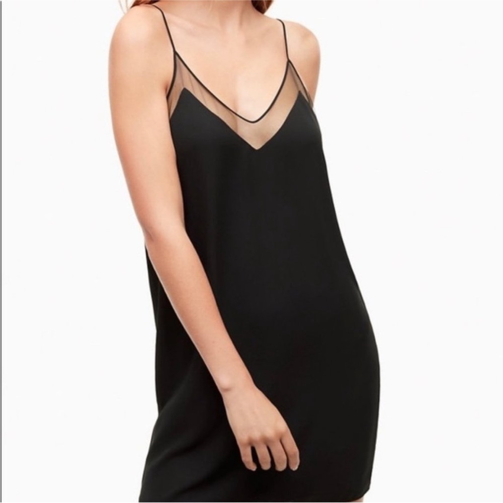Aritzia Babaton Black Slip Dress with Mesh Detail, Size Medium
